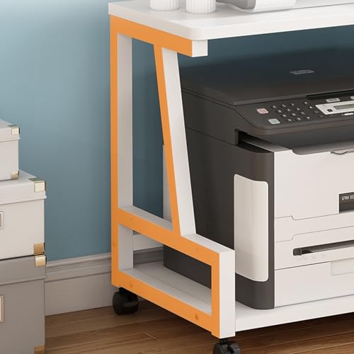 Rollender Druckerständer mit Rädern unter dem Schreibtisch, Druckerwagen, mobiles Druckerregal mit Aufbewahrung, Heimbüro, Weiß, 55,9 x 30,5 x 53,3 cm