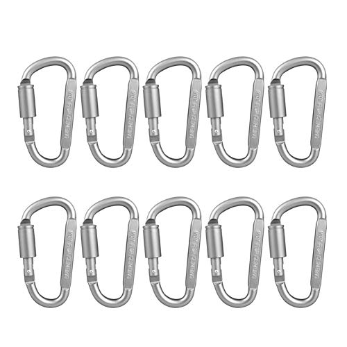 Coolsunny 10 pcs Aluminum D-ring Locking Carabiner Light but Strong