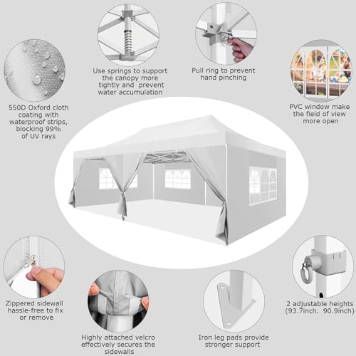 Image of COBIZI 10x20 Heavy Duty Pop Up Canopy Tent with 6 Sidewalls, Snow