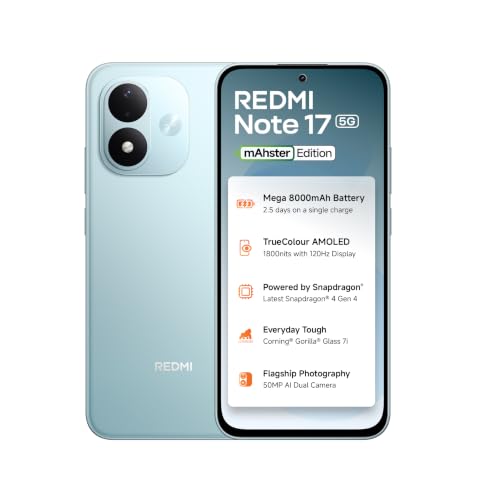 Image of REDMI Note 17 5G (Arctic Blue, 6GB RAM, 128GB ROM) | 8000mAh Battery + 45W Fast Charging* | 6.99 inch 120Hz TrueColour AMOLED | Snapdragon 4 Gen 4 | 50MP Dual AI Camera | Corning Gorilla Glass 7i | IP65