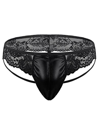 Men's Lace T-back Under Panties Bulge Big Pouch Thongs Briefs Boxers T String Girly Lingerie Underwear2
