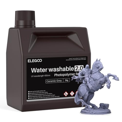 ELEGOO Résine Imprimante 3D Lavable à l'Eau 2.0, Gris 2000g, Durcissement Rapide pour Imprimantes...