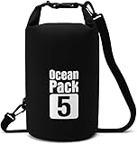 Ocean Pack Bolsa Estanque Impermeável 5 Litros, PVC Resistente, 19cm x 37.5cm, com Alça Ajustável para Camping, Pesca e Trilhas (Preto)