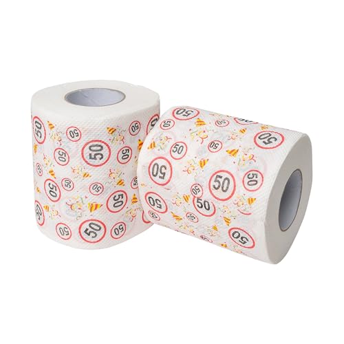 Carta igienica di buon compleanno, per il 50° compleanno, 2 rotoli, decorazione per feste e confezione regalo, carta igienica con motto divertente, carta igienica divertente
