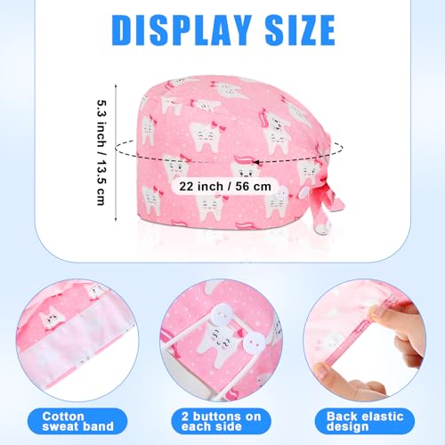 Image of Unittype 4 Pcs Nurse Caps for Women Nursing Working Caps with Button and Sweatband Adjustable Elastic Scrub Hats for Dentist