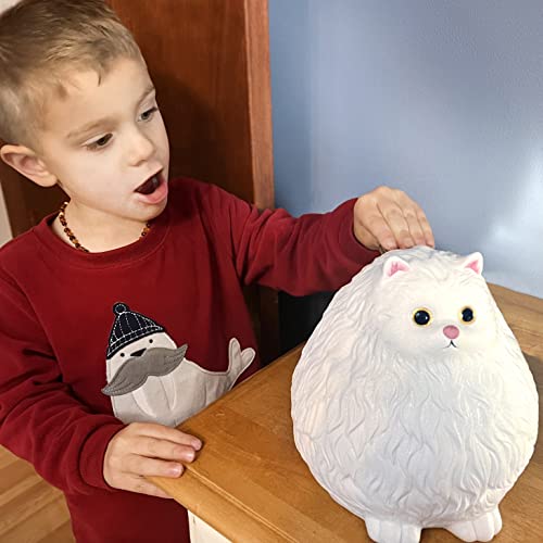 Image of Winsterch Ceramic Piggy Bank, White, Cute Cat Money Bank for Kids & Adults | 7.49 x 5.9 Inches, Large Capacity, Combines Educational and Decorative Functions, Saving Box Coin Bank Gift for Girls