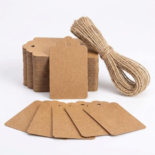 Proprobag Kraft Paper Gift Tags with String 1.7 x 2.8 inch 100 Pieces for Clothes DIY Crafts Wedding Holiday