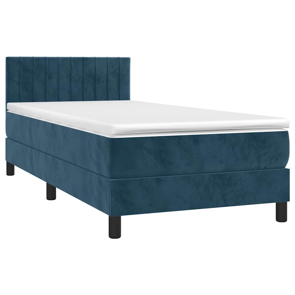 Cama con somier con colchón azul oscuro, 80 x 200 cm, terciopelo y colchón de dureza media para un sueño reparador