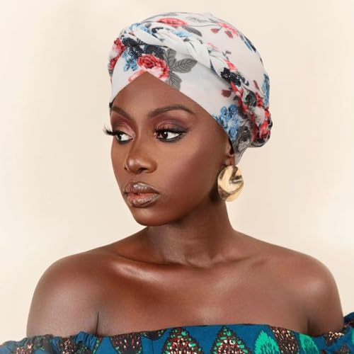 Image of DRESHOW Turban Pre-Tied Twisted Hat Thread African Head Wraps for Black Women Chemo Cancer Cap Braid Hair Cover