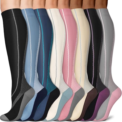 Image of 3 Pairs Knee High Graduated Compression Socks For Women and Men - Best Medical, Nursing, Travel & Flight Socks - Running & Fitness - 15-20mmHg