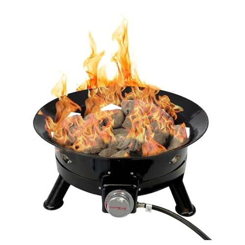 Flame King Smokeless Propane Fire Pit, 24-inch Portable Firebowl, 58K BTU with Self Igniter, Cover, & Carry Straps for RV, Camping, & Outdoor Living
