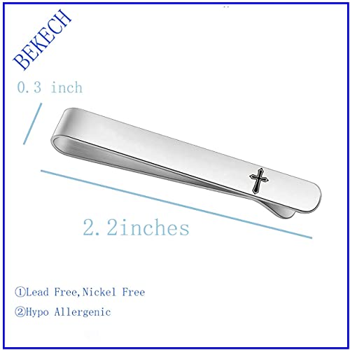 BEKECH Cross Tie Clips for Men Christian Faith Gift Philippians 4:13 First Communion Tie Tacks for Minister Clergy Officiant Groom Father of the Bride Day Tie Clip3