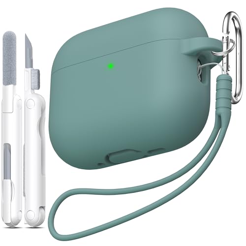 MHYALUDO Compatibile con AirPods Pro 3a Generazione Custodia, Silicone Morbido Antiurto e Antiscivolo Compatibile con AirPods Pro 3 Custodia Protettiva con Cordino e Kit Di Pulizia,Verde pino