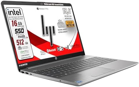 HP 250 G9 Notebook Portatile, RAM 16 Gb DDR 4, SSD da 256 Gb, Display FullHD 15.6, cpu Intel N 4500, Wi-fi6, lan, 3 usb, webcam HD, Win 11 Pro 64 bit
