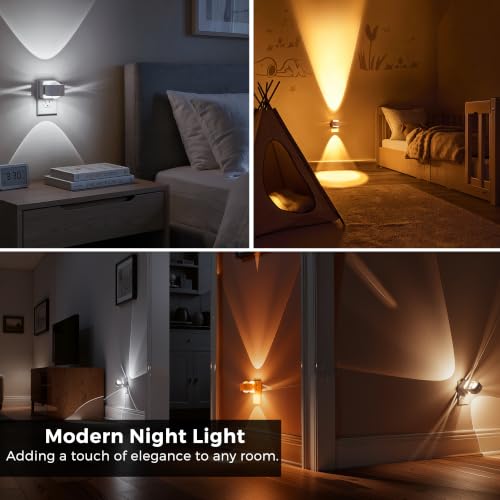 Image of L LOHAS LED Night Light Projector, Night Lights Plug into Wall, 2000K /3000K /5000K Adjustable Color Temperature Nightlight, Rotating White Nightlight with Light Sensor for Bathroom, Hallway, 1 Pack