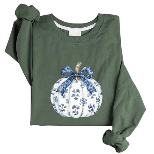 Blue Floral Pumpkin Sweatshirt Chinoiserie Pumpkin Season Sweatshirt