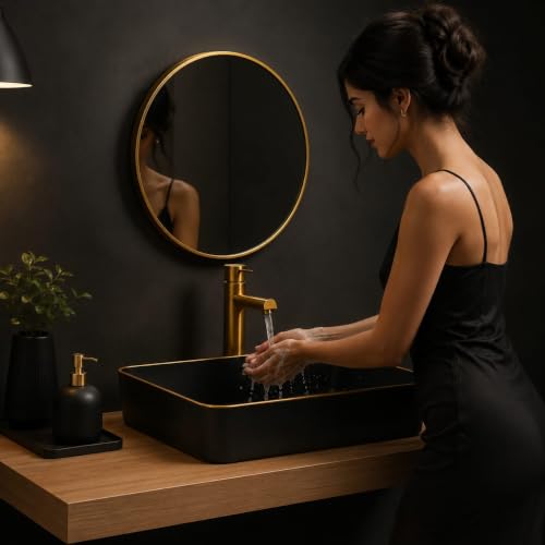 Image of OSOSAM Designer Ceramic Countertop Vessel Sink for Bathroom | Premium Matte Black Table Top Wash Basin for Home, Hotel & Vanity Spaces | 24 x 14 x 5.5 Inch
