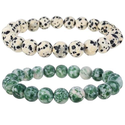 Bracelets amitié à distance jaspe dalmatien et vert 10 mm