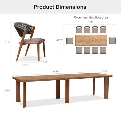 Image of PURPLE LEAF Outdoor Dining Set for 10 with HPL Table and Chairs Deep Teak