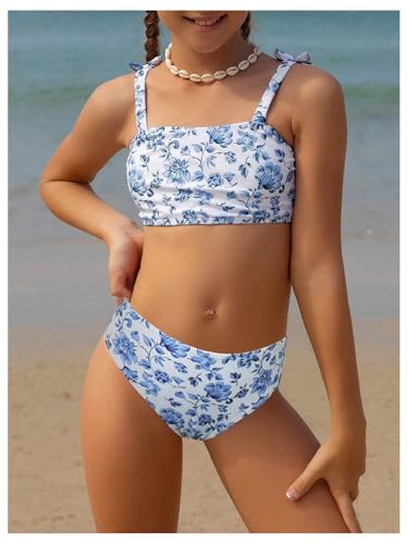 Floerns Girl's 2 Piece Swimsuits Floral Print Bowknot Beach Bathing Suit4