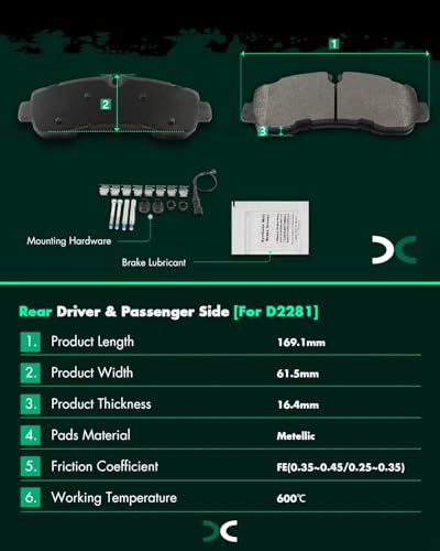 Image of SCITOO D2281 Rear Metal Brake Pads Sets w /Hardware Replacement For Ford For Transit-350 HD 2020-2022