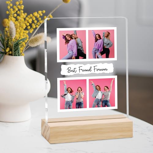 Image of Giftplease Customized Friends Plaque with Wooden Stand | Personalized Photo Frame with Quote | Best Friend Birthday Gift, Farewell Gift, Friendship Day Gift for BFF Keepsake Room Decor FR 11