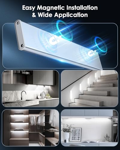 Image of Under Cabinet Lighting, 5 Pack Rechargeable LED Motion Sensor Light Indoor Upgraded 2000mAh, Wireless Battery Operated Under Counter Lights for Kitchen, Magnetic Dimmable Closet Lights Stairs, 8in