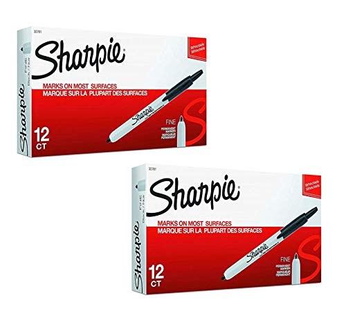 Sharpie 32701 Retractable Fine Tip Marker Set, Black, Permanent Ink, Intensely Brilliant Color, Resilient Ink Resists Both Fading and Water, 12 Markers per Box, Set of 2 Boxes, 24 Markers Total