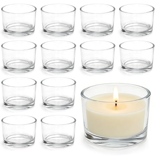 TSKDKIT Lot de 12 photophores en verre transparent (diamètre 7,5 cm x H 5 cm) - Bougies décoratives pour mariage, anniversaire, fête, décoration de table