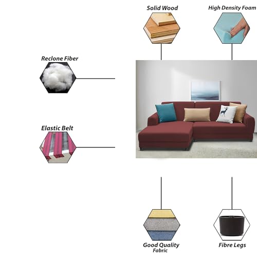 Image of Kraven LHS 4 Seater L Shape Sofa Set for Living Room (Maroon Fabric) Premium Fabric Sofa