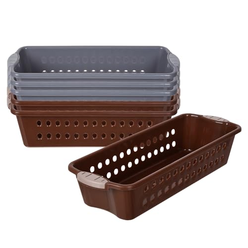 Image of Heart Home Pack of 6 Storage Basket | Storage Organizer for Refrigerator-Vegetables-Stationery | Multipurpose Cabinet Shelf Rack | Storage Box for Kitchen | JAWA-2 | Medium | Gray & Brown