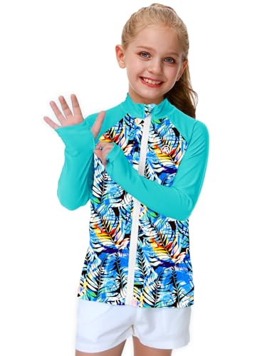 Image of AOBUTE Unisex Kids Zipper Rash Guard Boys UPF 50+ UV Protection Sun Shirt with Thumb Hole 3-12 Years
