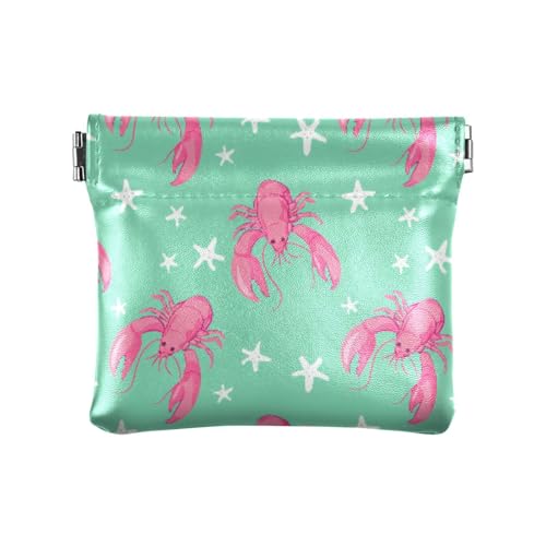 Pink Lobsters Starfish Coin Purse Leather Pouch Change Purse, Squeeze Coin Pouch for Cards, Keys & Lipsticks, Unisex