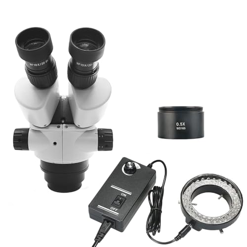 Image of White Binocular Jewelry Microscope Head,7X-90X Zoom Stereo Microscope,56-LED Light and 0.5X Barlow Lens,for Jewelry Engraving Setting Making LK-7045A-W