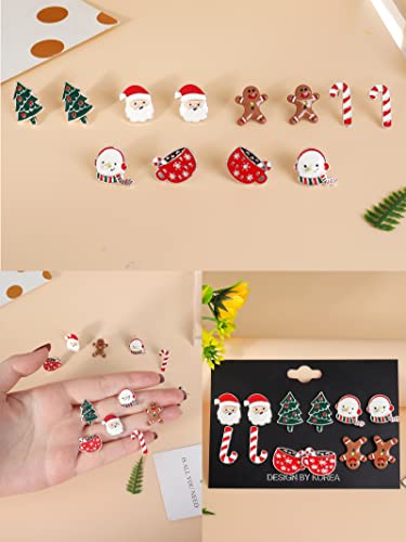 12Pairs Christmas Stud Earrings For Women Christmas Tree Snowflake Penguin Candy Cane Stud Earrings Holiday Earrings For Girls Christmas Gift #TOP4