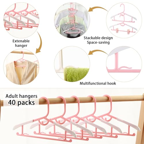 Mjrasg 40 Kids Hangers With Clips Adjustable Hangers Pink Baby Hangers For Clothes Non Slip Childrens Hangers Toddler Hangers Kids Extendable Hanger With Hook Stackable Plastic Hangers With 20 Hanger Clips thumb #5