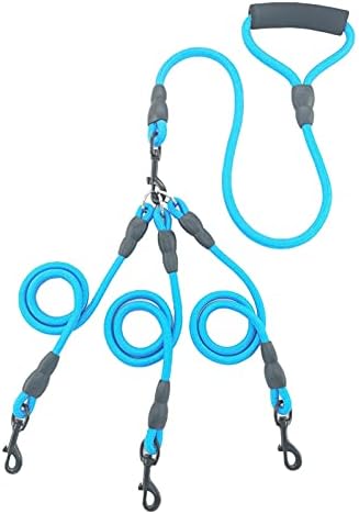 Heavy Duty 3 Dog Leash,3 Way Dog Leash No Tangle,Detachable 360° Swivel Device,Multiple Dog Leash with Padded Handle,for Walking and Training Two/Three Dog Leash(Blue, S/8-35 ibs)