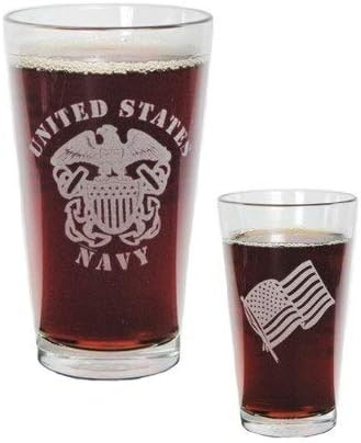 United States Navy Emblem with Flag and Anchor 16oz. Laser Engraved Pint Glass/Beer Glass