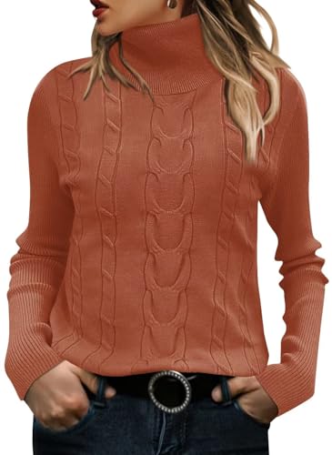 Image of ANFTFH Womens Turtleneck Sweater 2025 Ribbed Knit Top Pullover Sweaters