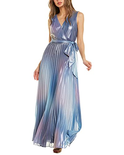 Tahari Asl Women's Sleeveless Surplus Tie Dye Sunburst Pleat Gown, Blue Pink Haze, 8 #TOP21