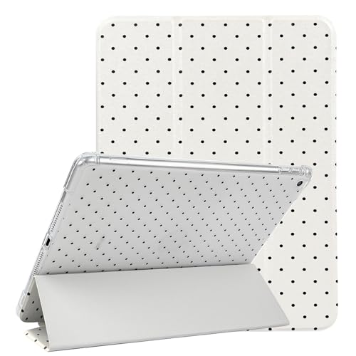 Lovmooful Compatible for iPad 9/8/7 (10.2-Inch 2021/2020/2019 Model 9th/8th/7th Generation) Case with Pencil Holder Cute Polka Dot with Aesthetic Design Soft TPU Trifold Stand Protective-White