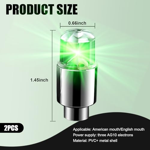 Flygun 6 PCS Car Tire Lights, Waterproof PVC Metal Vehicle Tire Flash Light Bulb Replacements, Universal Automotive Decoration Accessories for Car Truck SUV Motorcycle Bike (Green) - Image 3