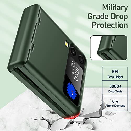 Vizvera For Samsung Galaxy Z Flip 3 Case With Hinge Protection (2021)- Z Flip 3 Armor Case- Silicone All-Inclusive Shockproof Case For Galaxy Z Flip 3(Armor Green) #TOP5