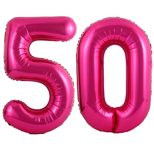 Image of 40 Inch Hot Pink 50 Number Balloons Giant Jumbo Huge 50 Foil Mylar Helium Number Digital Balloons Dark Pink Birthday Mylar Digital Balloons 50th Birthday Parth 50th Anniversary Events Party
