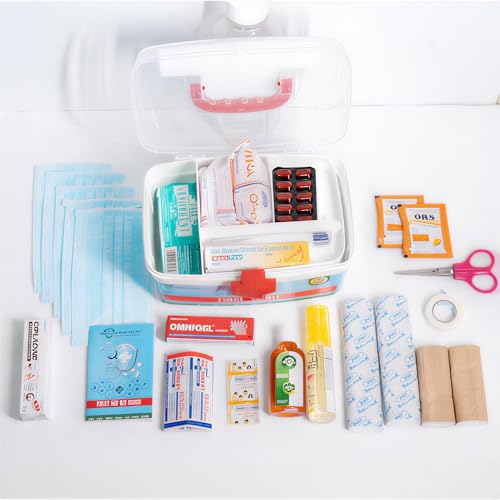 Image of First Aid Kit - 22 Items, 65 Pieces - Complete Emergency Medical Box for Home, Office, Car, Travel, School & Outdoor Use - Compact, Durable Plastic Case with Supplies