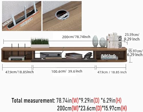 Image of Pmnianhua Floating TV Shelf, 78'' Wall Mounted TV Stand Floating TV Console Media Entertainment Under TV Shelf for Bedroom Livingroom (Walnut)