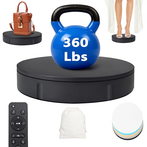 Prolee 360 Degree Rotating Turntable 12 Inch, 360lbs Capacity for Photography, Heavy Duty, Automatic Remote Control Display Platform with 5 Colour Surface Covers and Carry Bag