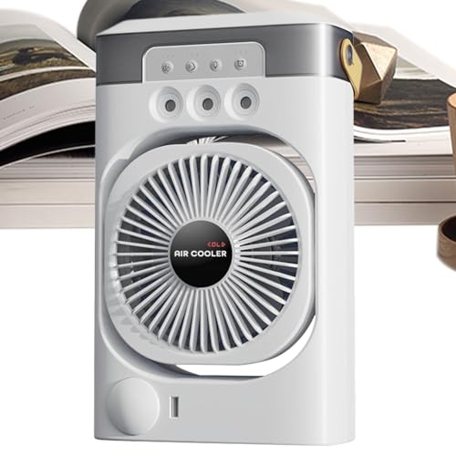 Ventilador de escritorio - ABS 26 x 16 cm | Ventilador USB de refrigeración por aire con 3 velocidades, 3 boquillas, tanque de agua de 600 ml, luz nocturna de 7 colores, inclinación a 120 grados, para