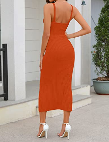 Merokeety Womens Summer Casual Sleeveless Rib Knit Slim Bodycon Midi Long Tank Dress,Rust,M #TOP2