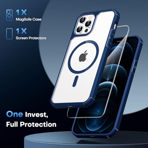 Image of TAURI for iPhone 12 Pro Max Case, Compatible with MagSafe, Blue | with Screen Protector, Not-Yellowing Military-Grade Protection, Shockproof Slim Magnetic Case for iPhone 12 ProMax